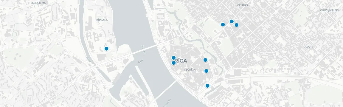 Map of rooftop venues in Riga