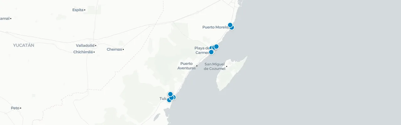 Map of rooftop venues in Riviera Maya