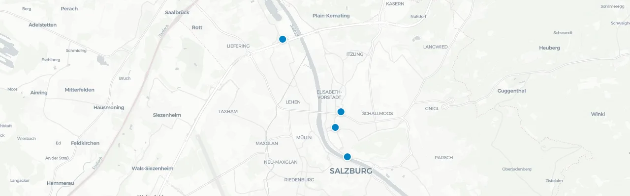 Map of rooftop venues in Salzburg