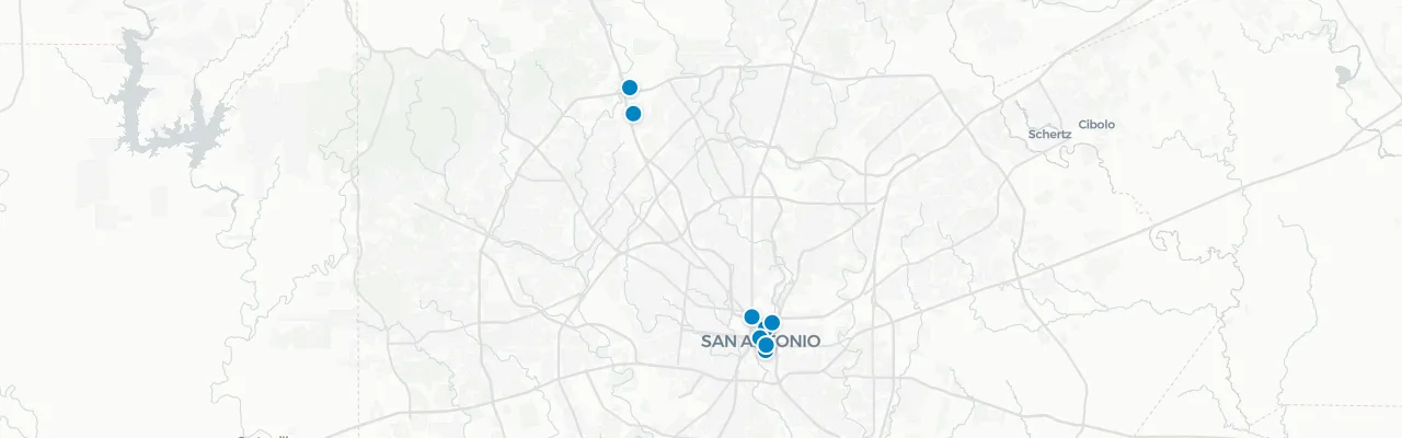 Map of rooftop venues in San Antonio