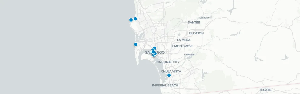 Map of rooftop venues in San Diego