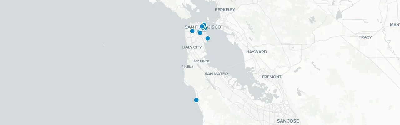 Map of rooftop venues in San Francisco