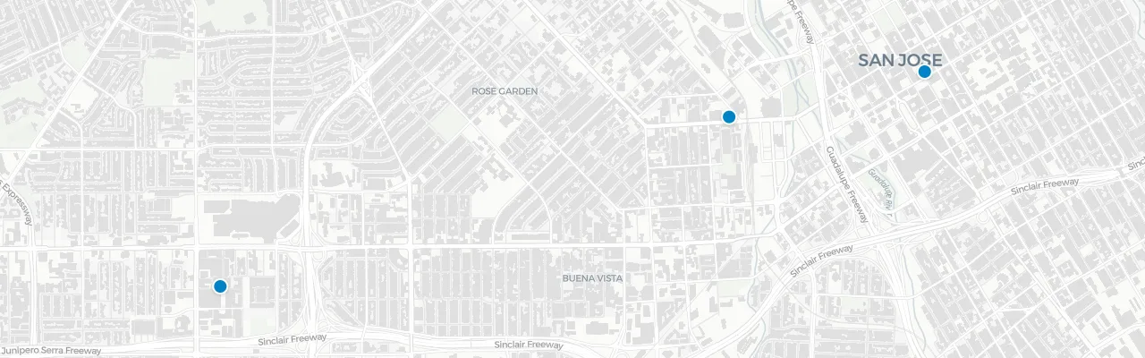 Map of rooftop venues in San Jose