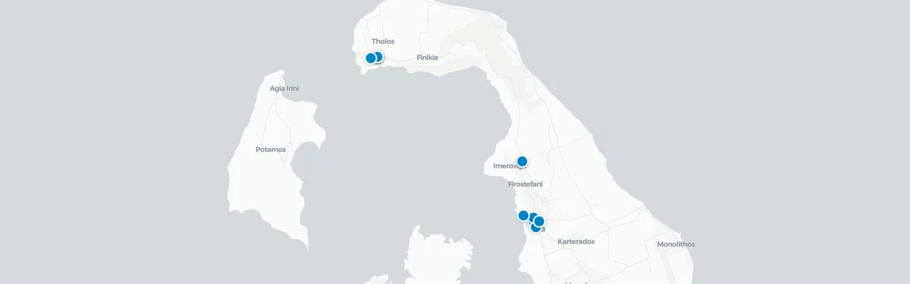 Map of rooftop venues in Santorini