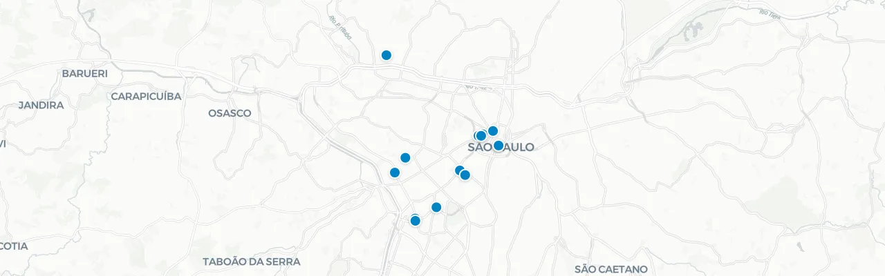 Map of rooftop venues in Sao Paulo