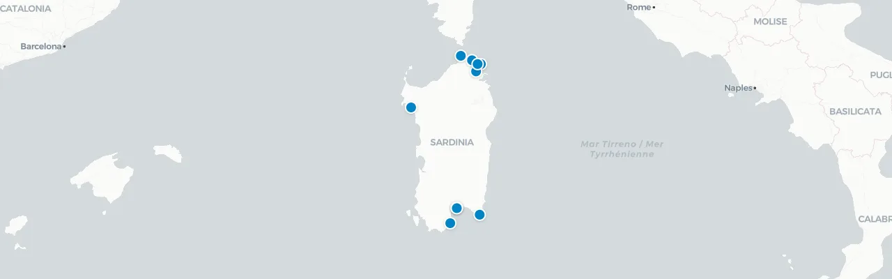 Map of rooftop venues in Sardinia