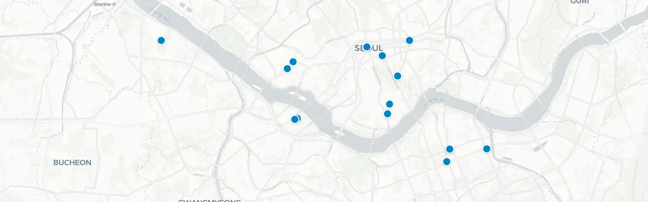 Map of rooftop venues in Seoul