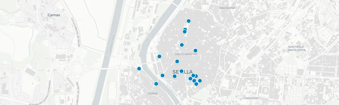 Map of rooftop venues in Seville