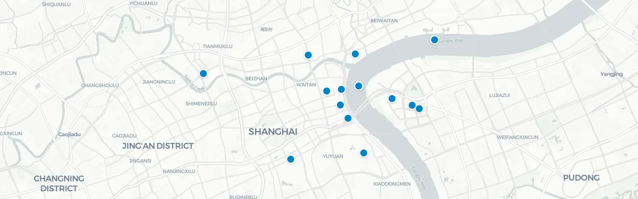 Map of rooftop venues in Shanghai