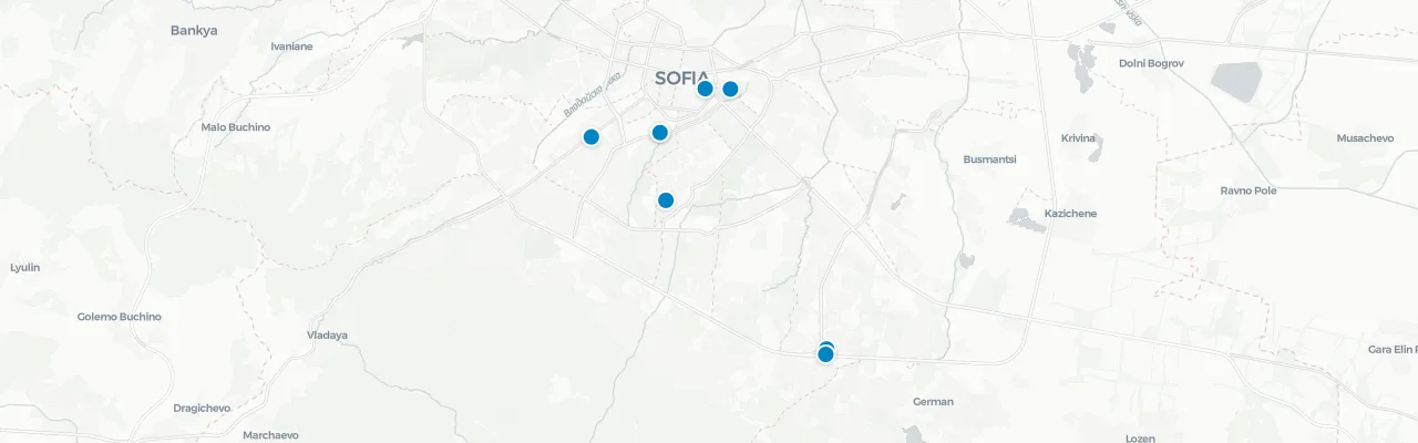 Map of rooftop venues in Sofia