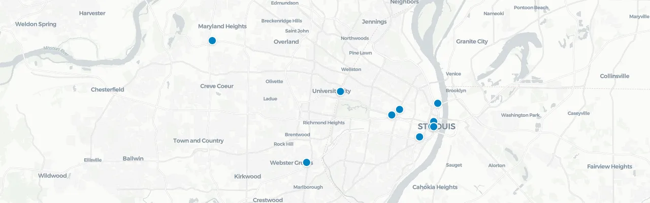 Map of rooftop venues in St. Louis
