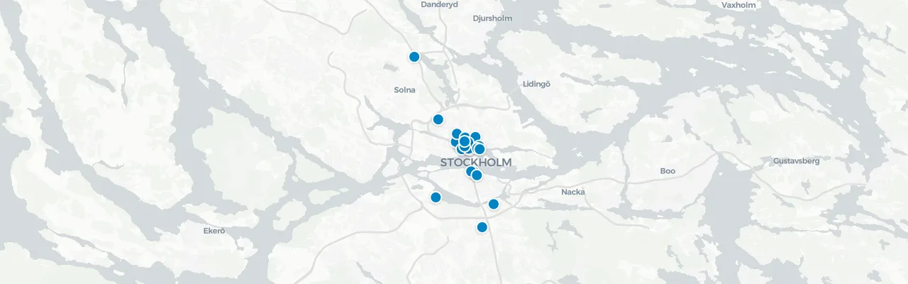 Map of rooftop venues in Stockholm