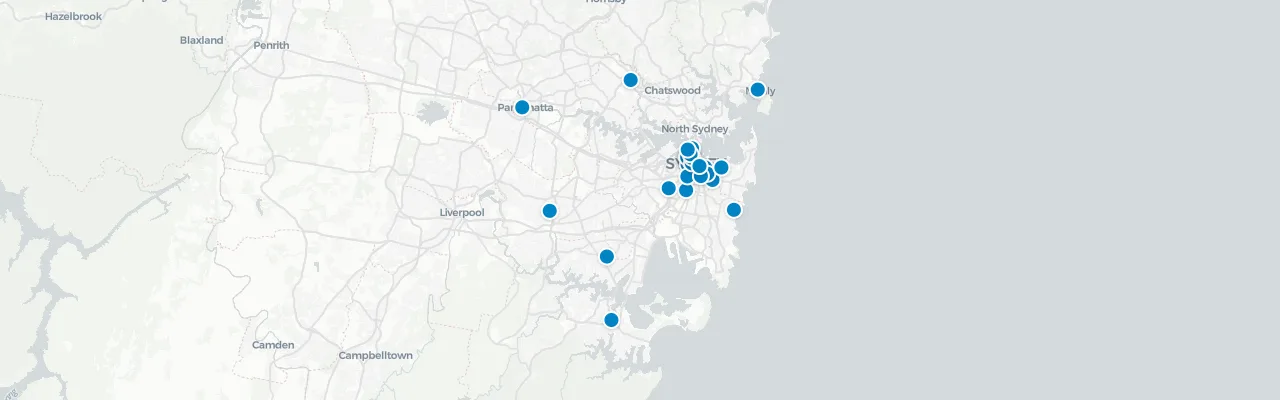 Map of rooftop venues in Sydney