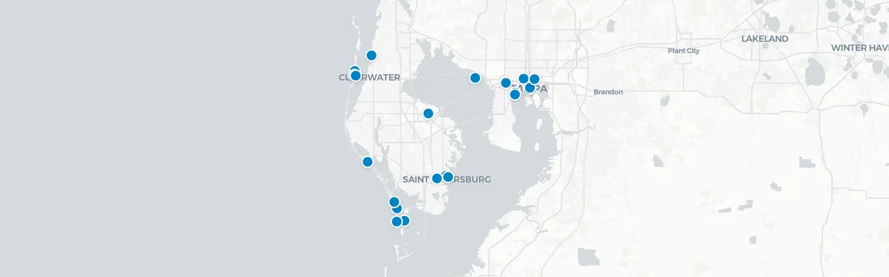Map of rooftop venues in Tampa Bay