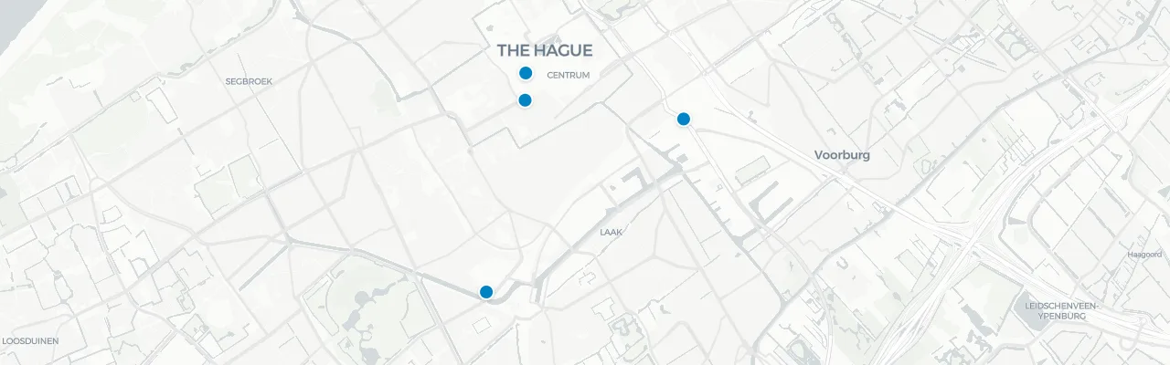 Map of rooftop venues in The Hague