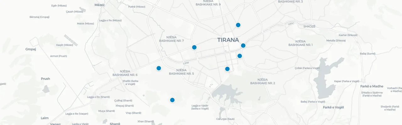 Map of rooftop venues in Tirana