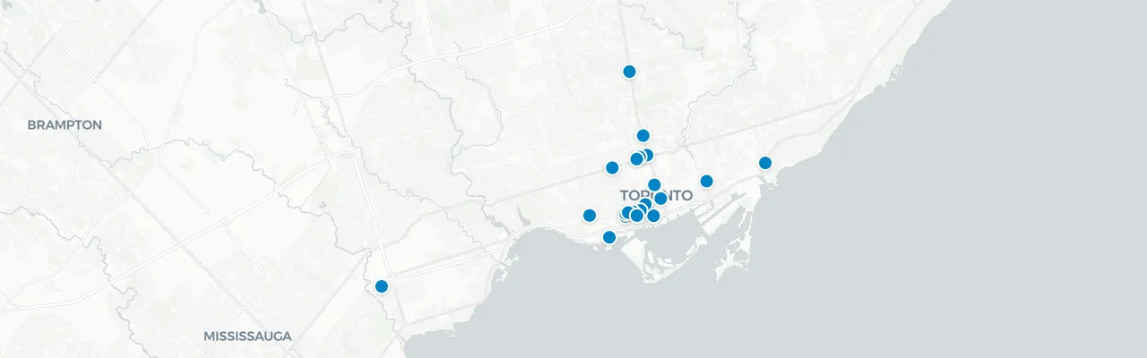 Map of rooftop venues in Toronto