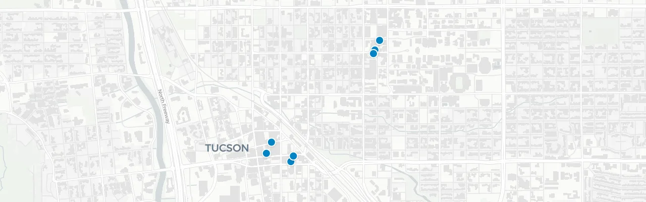 Map of rooftop venues in Tucson