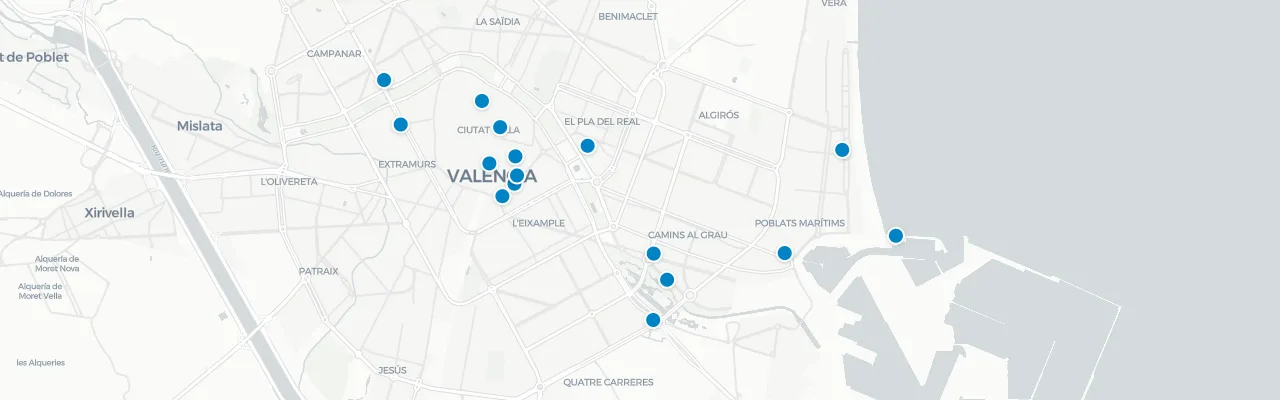 Map of rooftop venues in Valencia