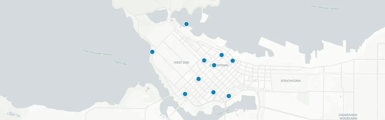 Map of rooftop venues in Vancouver