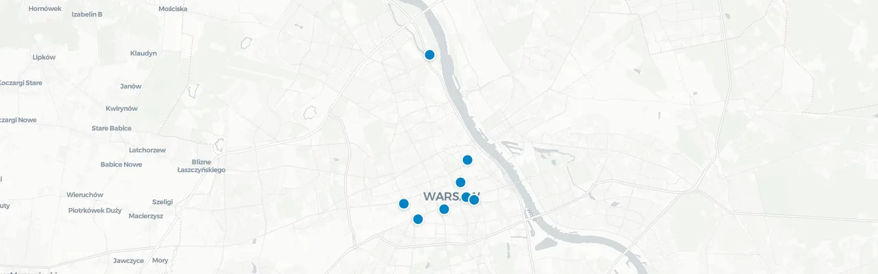 Map of rooftop venues in Warsaw