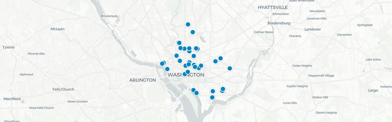 Map of rooftop venues in Washington