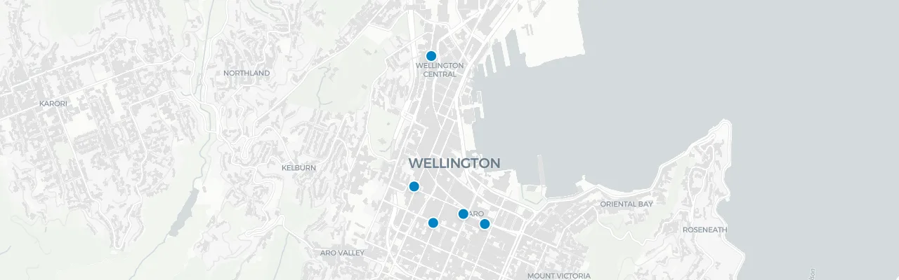 Map of rooftop venues in Wellington