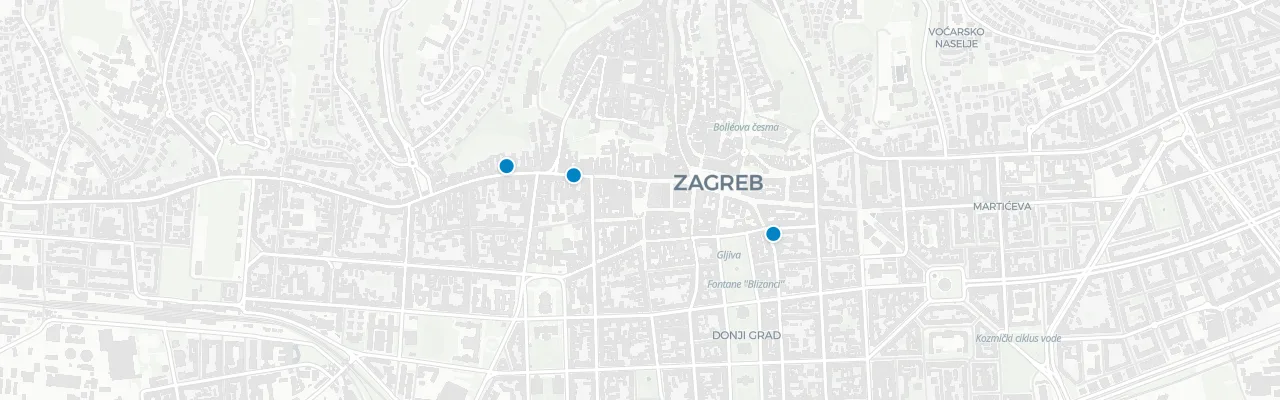 Map of rooftop venues in Zagreb
