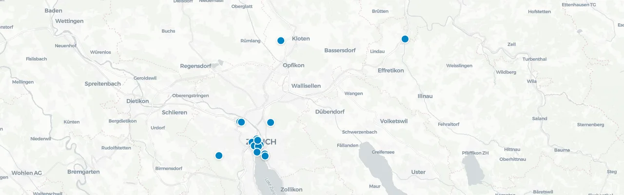 Map of rooftop venues in Zurich