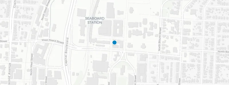 Map showing location of High Rail Raleigh Rooftop Bar